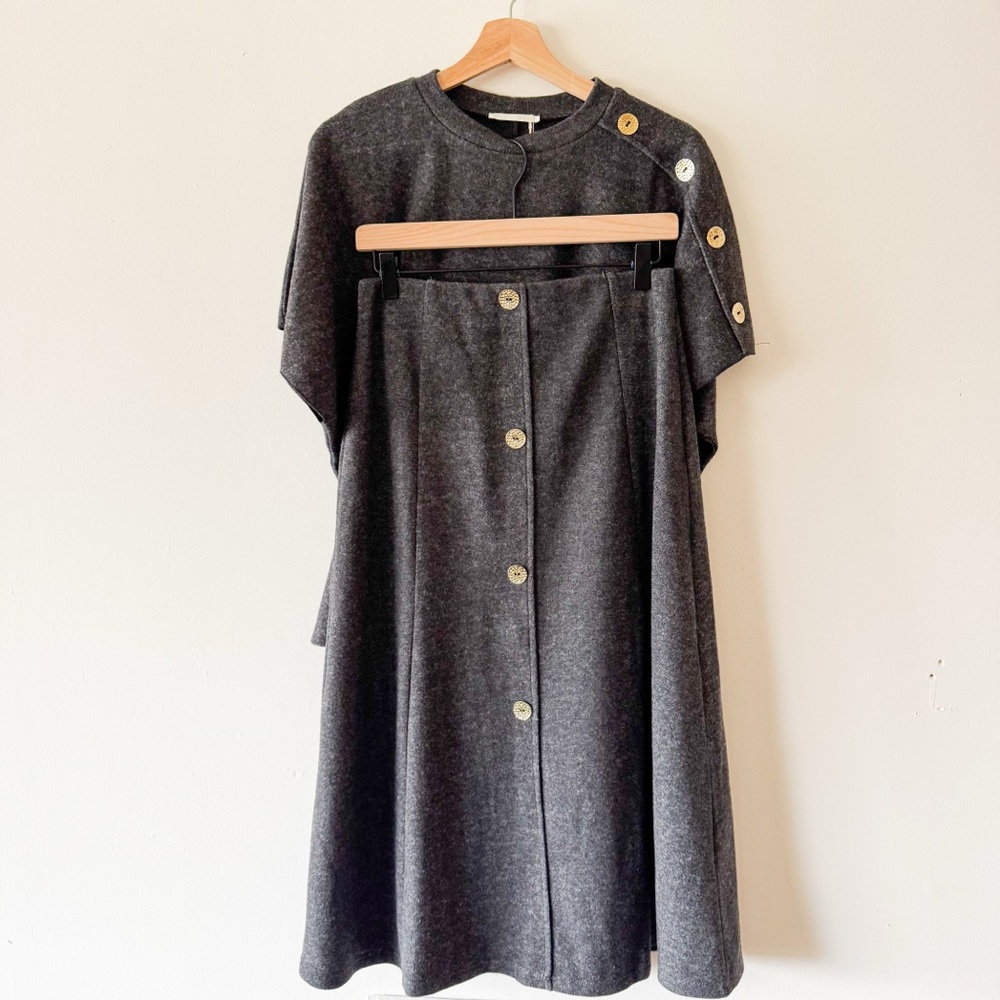 Zara Charcoal Gray A-line Skirt and Top Set with‎ Golden Buttons Size M